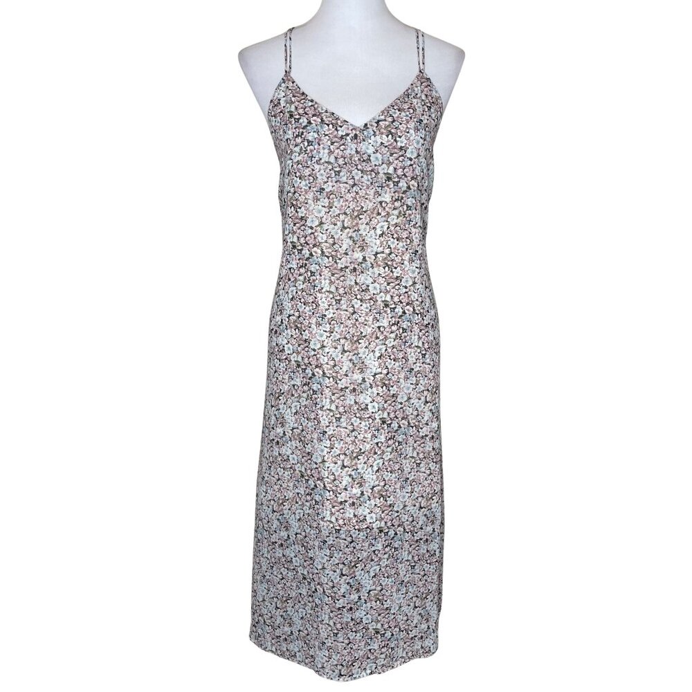 Retro Girl 90s Y2K Floral Slip Maxi Dress Black Pink V-Neck Fairycore Sz F Vaca